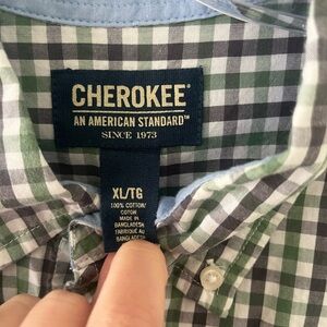 Cherokee Men’s Green Plaid Casual Button Down Short Sleeve XL Men Shirt